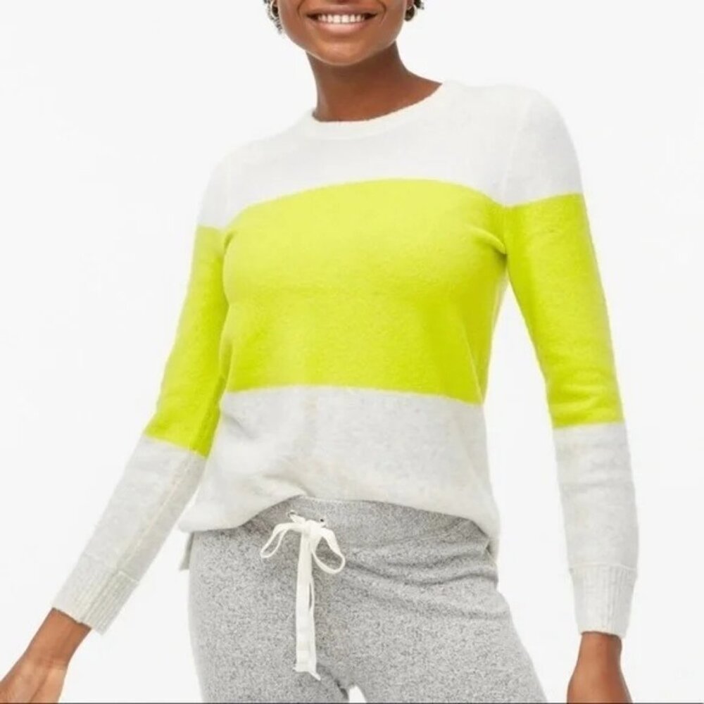 J.Crew Womens Colorblock soft yarn Sweater size 3X plus Wool Blend lime green